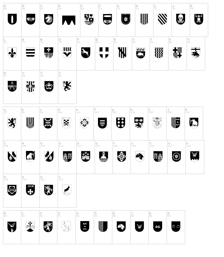 Spanish Army Shields Two font map